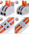 Straight Up Quick Install Terminal Block Wire Connectors 55 Piece Fast Push Lever showing two connector angles for easy wiring.