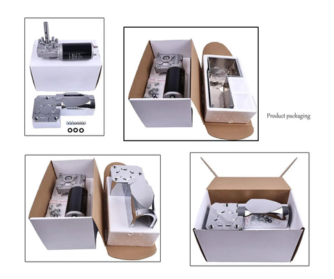 Product packaging of Professional Grade 1.5HP 900W 12V DC Tarp Motor Kit with chrome plated components.