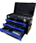 All-In-One 439 Piece Mechanics Tool Set in Heavy-Duty 3 Drawer Metal Case, open with tools visible, portable organizer