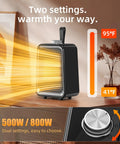 Compact Ceramic Space Heater For Office And Bedroom with heat settings display; black portable desk heater on table