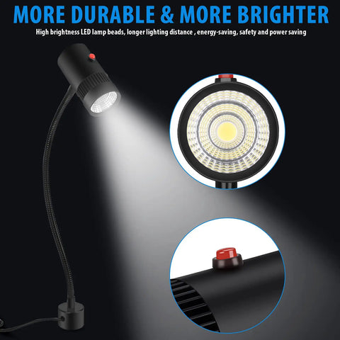 Magnetic LED Flexible Work Light With Pro Grade Gooseneck And Magnetic Base For Workbench And CNC Machines highlighting LED bulb
