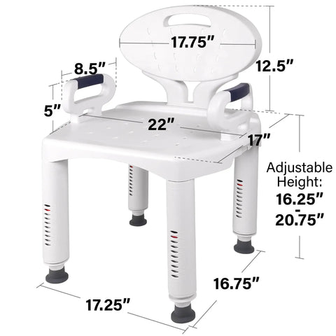 Shower Seat With Padded Arms And Removable Back For Safe Bathtub Use Adjustable Legs Wide Chair For Seniors And Limited Mobility