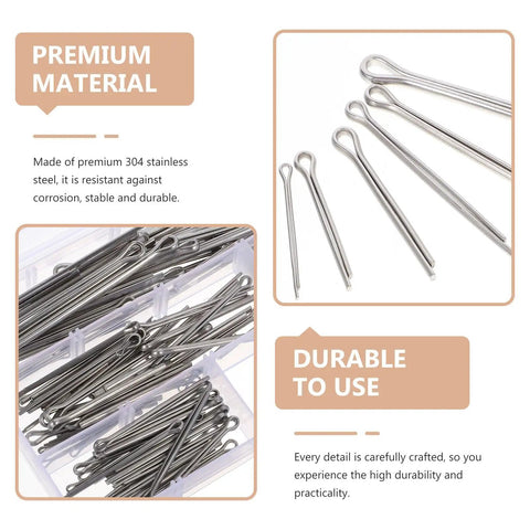 Stainless Steel Cotter Pin Assortment Kit With Multiple Sizes, corrosion resistant fasteners in a case, detail view