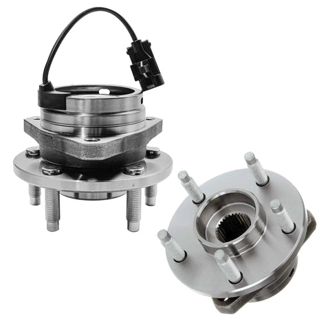 Pair Front Wheel Bearing Hubs Assembly With 5 Lug And ABS For Chevy Cobalt HHR 2008 2010 Malibu 2004 2012 Pontiac G6 2005 2010 Saturn Aura 2007 2009 Front Left And Front Right, showing front view of two metal hubs with ABS sensor wire