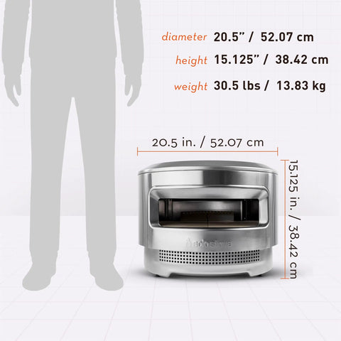 Pizza Oven Starter Bundle With Stainless Steel Outdoor Pizza Maker And Wood Fired Assembly showing size dimensions