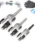 3Pc PVC Pipe Threader Kit For 1/2 Inch Up To 1 Inch Plastic Tubing showing integrated internal and external threading tools with gloves.