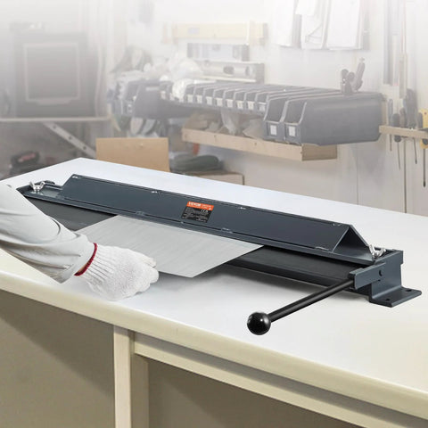 VEVOR 36-inch box-and-pan brake for sheet metal with long black handle on workbench