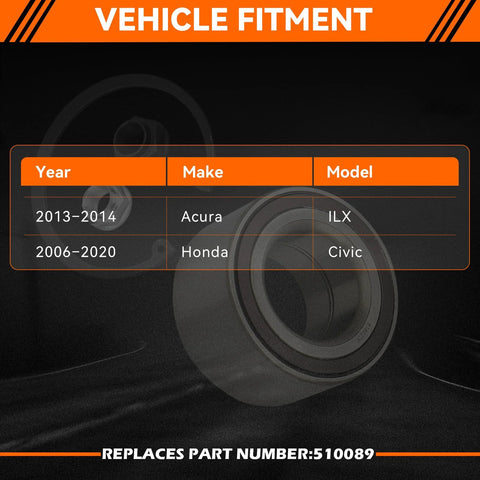 Front Wheel Bearing Kit 510089 For Honda Civic 2006 To 2020 And Acura ILX 2013 To 2014 Two Pack Front Left Or Right Bearing Replacement