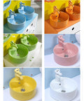 USZWBY Bathroom Vessel Sink Cute Round Ceramic Bathroom Sink with Animal-Shaped Faucet Sink Set in multiple colors.