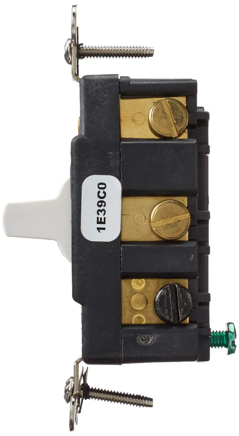 Side view of Beefed Up Heavy Duty 20 Amp 120 277 Volt Double Pole Toggle Switch With Center Off Maintained On Off Function 1286W White