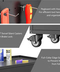 Heavy Duty Rolling Storage Cabinet For Garage And Shop, Two Door Metal Cabinet With Two Adjustable Shelves, Lockable Wheels And Locking Doors, 35 Inch Tall Large Capacity Tool Chest In Black with hooks and casters