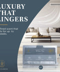 White Tea Scented Whole Home Air Freshener System for HVAC Filters shown with living room setup