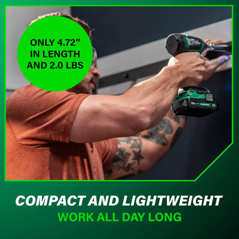 Person using 18V MultiVolt Brushless Drill And Impact Driver Combo Kit With 2 Batteries And Charger for overhead work.