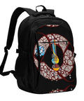 Conveyor Belt Inspired Travel Laptop Backpack With USB Port And Headphone Jack, durable black polyester, unique design.