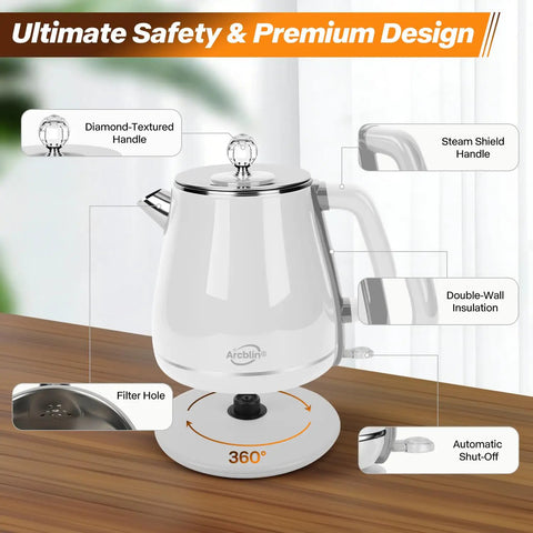 1.8L All Stainless Steel Electric Kettle For Fast Boil, BPA Free Tea Kettle With 1350W, Auto Shutoff And Boil Dry Protection