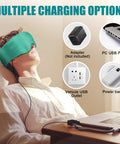 Ultra Soft Heated Eye Mask With Adjustable Warmth to Soothe Dry Eyes and Sinus Pressure plush silk mask connected to charging options.