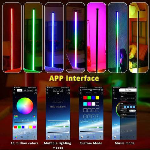 2 Pack RGB Corner Floor Lamp Set For Living Room, Lit Dream Color Changing LED Mood Lighting with Bluetooth App Interface