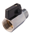 Half Inch Brass Mini Ball Valve NPT Male To Female Shut Off Valve with quarter turn operation, chrome plated for showers and RV plumbing.