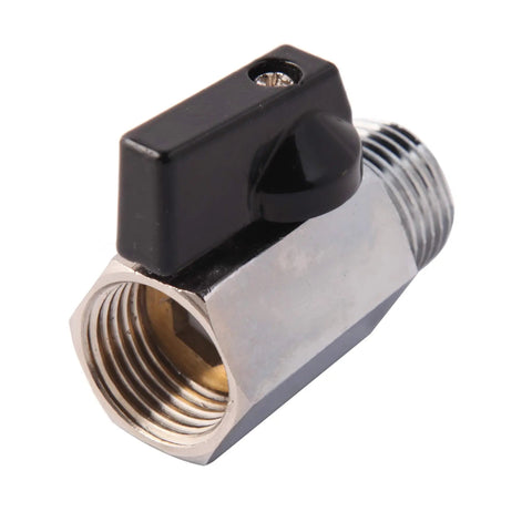 Half Inch Brass Mini Ball Valve NPT Male To Female Shut Off Valve with quarter turn operation, chrome plated for showers and RV plumbing.