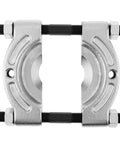 Heavy Duty Bearing Puller With One Half Inch To Four And Five Eighths Inch Jaw For Gear Pinion Wheel Hub And Bearing Separator Chrome Plated Steel Splitter Tool For Automotive Shops And DIY Enthusiasts, front view showing assembly components.