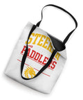 White Steersmen Dragon Boat Tote Bag For Paddlers And Crew with black handles, featuring a yellow and red design