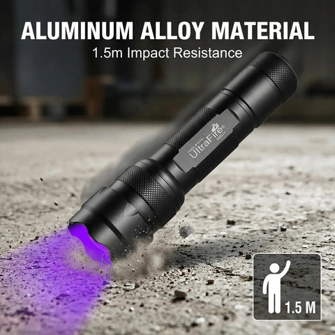 Ultra Bright UV Blacklight Flashlight With 395 405 Nm LED showing durability on concrete