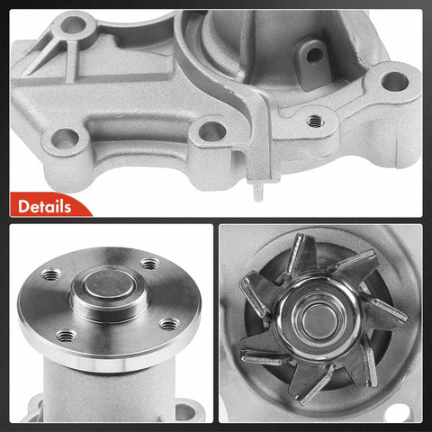 Engine Water Pump Replaces Mitsubishi Mirage 1997 2002 1.5L L4 with aluminum housing and steel impeller detail view.