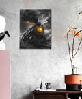 Kickin Steam Locomotive Canvas Wall Art 16x20 inch modern living room decor poster print displayed above a side table.