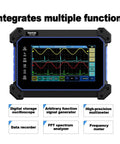 TO1112D Touch Screen Tablet Oscilloscope With Two Channel Handheld Digital Scope showing multiple integrated functions