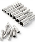 7 Piece Hex Socket Adapter Set With H4 Shank Metric Micro Socket Sizes 2.5mm Through 5.5mm Including 6 Point Hex Sockets displayed