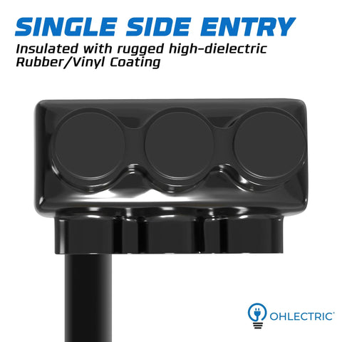 OHLECTRIC 3-port insulated wire connector with single-side entry, for 4-14 AWG, pre-filled with oxide inhibitor, black.