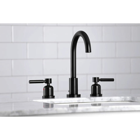 Concord Widespread Bathroom Faucet With Pop Up Drain In Matte Black Eight To Sixteen Inch Deck Mount Three Hole Installation