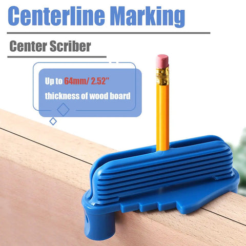 Heavy Duty Two Piece Center Scriber Set With Dead On Marking And Offset Position Gauge For Woodworking And Carpentry Fits Standard Pencils on wood board with pencil