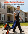 Pro Level Stand Airless Paint Sprayer With Sturdy Rolling Cart 1500W Motor in use, easily wheeled across outdoor areas.