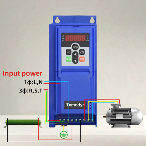 Beefy Industrial Grade 4KW 5HP 480V Three Phase Variable Frequency Drive with wiring diagram showing input power connections.