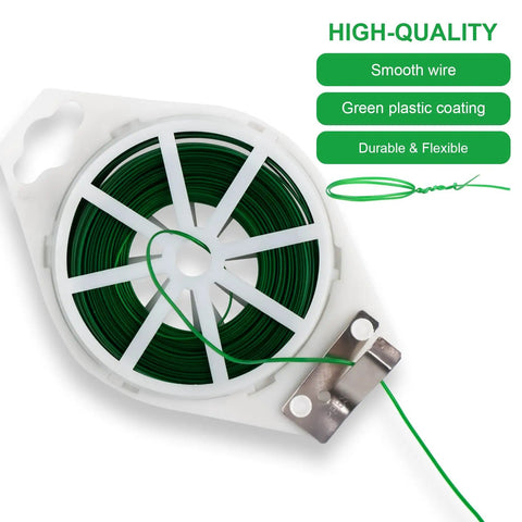 Two Pack 492Ft Garden Twist Ties With Built In Cutter No Fuss, Rustproof Green PVC Coated Plant Ties for Gardening close-up
