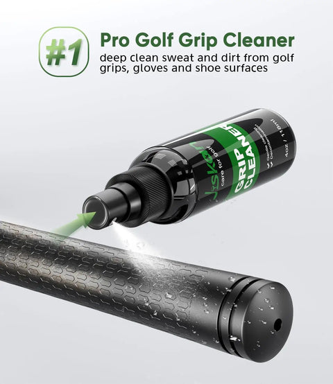 Complete Golf Care Kit System With Grip Cleaner Club Cleaner Club Polish Brush Microfiber Towel And Portable Case Essentials For Men, spray application on golf grip