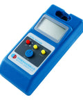 Handheld Surface Magnetic Field Gaussmeter with Ns Function and Metal Probe, blue digital display with control buttons.