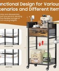 Four Tier Rolling Coffee Cart With Flexible Removable Shelves And Smooth Gliding Wheels, showcasing adjustable shelves for versatile storage.