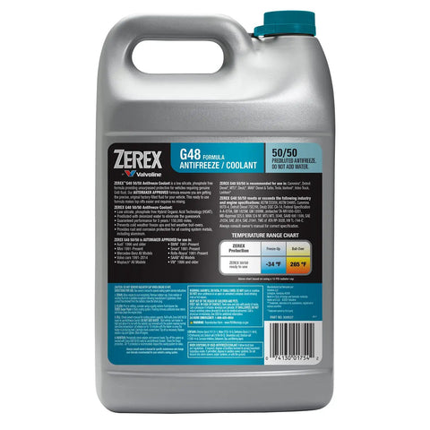 Top Shelf Heavy Duty G48 Antifreeze And Coolant Ready To Go 50 50 Mix low silicate in a six-gallon container with detailed label.