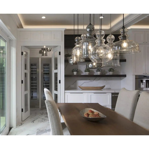 Opal Glass 1 Light Pendant Light With White Glass Shade, Modern Ceiling Fixture With Vintage Cloth Cord in elegant dining area