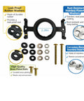Heavy Duty Tank To Bowl Gasket Seal Kit Compatible With Eljer 043817 featuring brass-plated bolts, rubber washers, and stainless nuts.