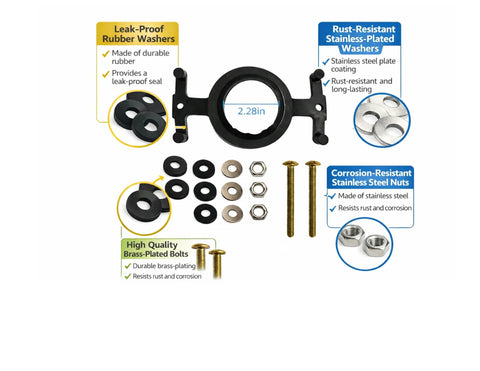 Heavy Duty Tank To Bowl Gasket Seal Kit Compatible With Eljer 043817 featuring brass-plated bolts, rubber washers, and stainless nuts.