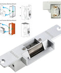 Heavy Duty Electric Door Strike Lock Fail Secure 12Vdc Access Control Setup For Warehouses showing zinc alloy latch and installation diagrams.