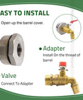 55 Gallon Drum Spigot With EPDM Gasket For Oil Water Rain Barrels, Heavy Duty Brass And Stainless Steel 304 Valve Kit, Easy Install, Three Quarter Inch NPT Inlet, Direct Thread Stainless Adapter Included, Durable Seal adapter and valve shown