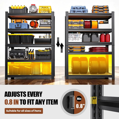 71.2 Inch Tall Wood And Metal Garage Shelving Unit Built Tough With Adjustable Shelves Heavy Duty Industrial Utility Rack For Workshop Garage Or Kitchen 71.2 Inch Tall By 31.5 Inch Wide By 13.8 Inch Deep with adjustable shelf detail