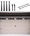 Decorative Garage Door Hinges And Handles Hardware Kit In Black Spear Style, Installed on Beige Garage Door, Includes Screws