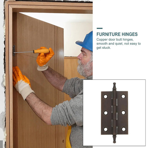 Copper Cabinet Butt Hinges for DIY Furniture and Cupboards Smooth Quiet Operation being installed on a wooden door