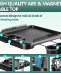 Mobile Salon Rolling Tray Cart With Height Adjustable Stand And Large Magnetic Hair Tool Storage Platform Easy Glide Hairdressing Trolley On Wheels Black - magnetic tray detail with tool slots