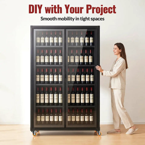 Rock Solid 2 Inch Side Mount Caster Wheels Set Of Four With Reinforced L Bracket on a wine cabinet for easy mobility.